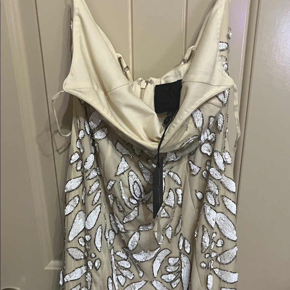 NBD Beige and White Embellished Mini Dress - Picture 3 of 6